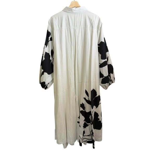 Jo Faulkner x Maeve Asymmetric Floral Midi Shirt Dress White 3X Lagom Lagenlook - Picture 2 of 8